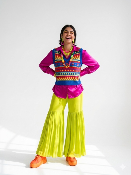 Pants - Dopamine Dream Bright Lime Pleated Wide-Leg Pants